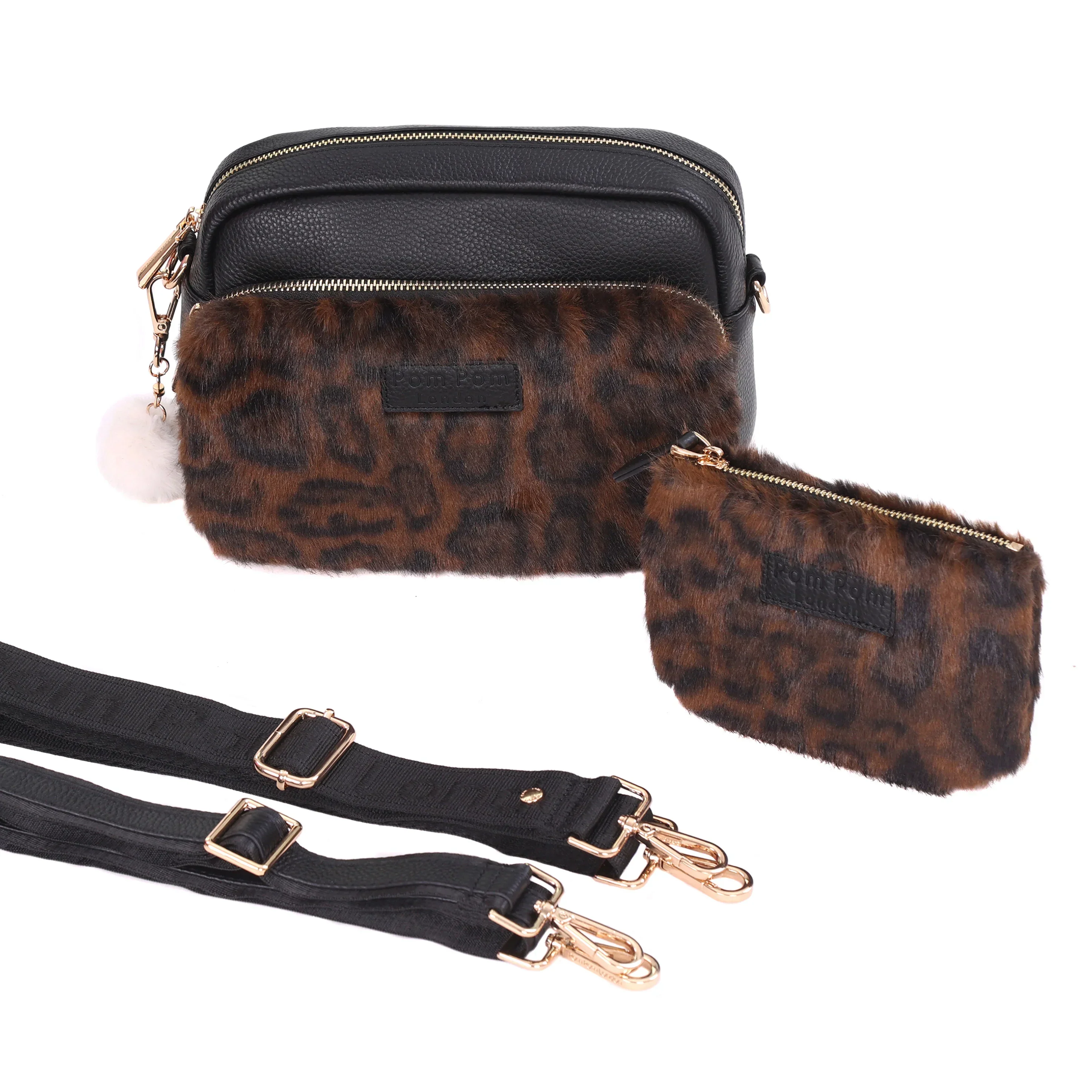 Original Plus Bag Leopard Print Faux Fur Black Bundle