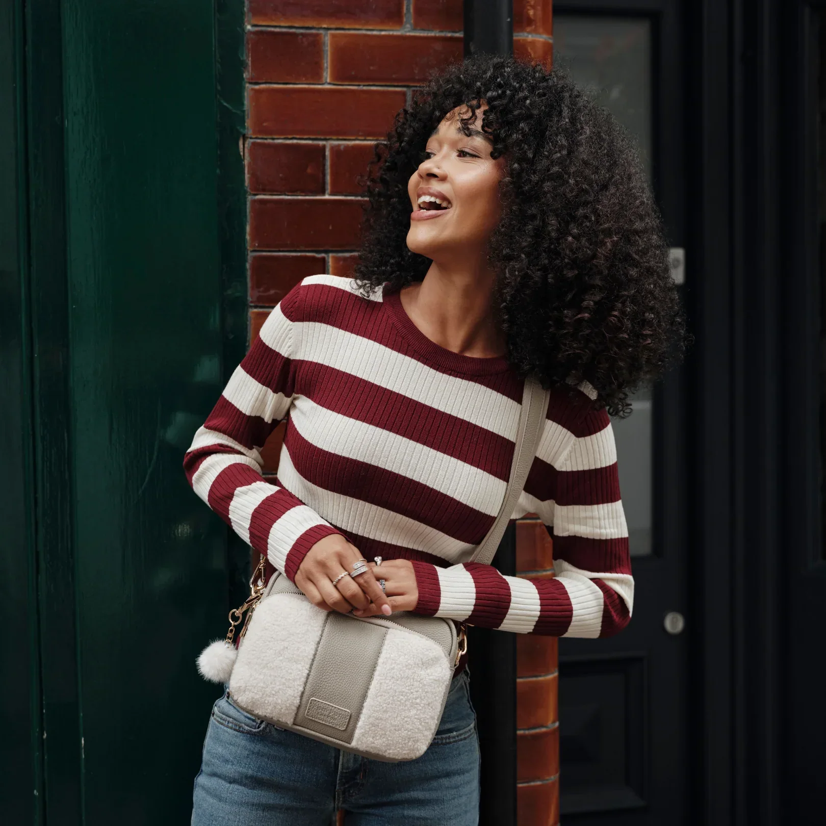 Original Plus Faux Fleece & Leather Bag Stone - Image 4