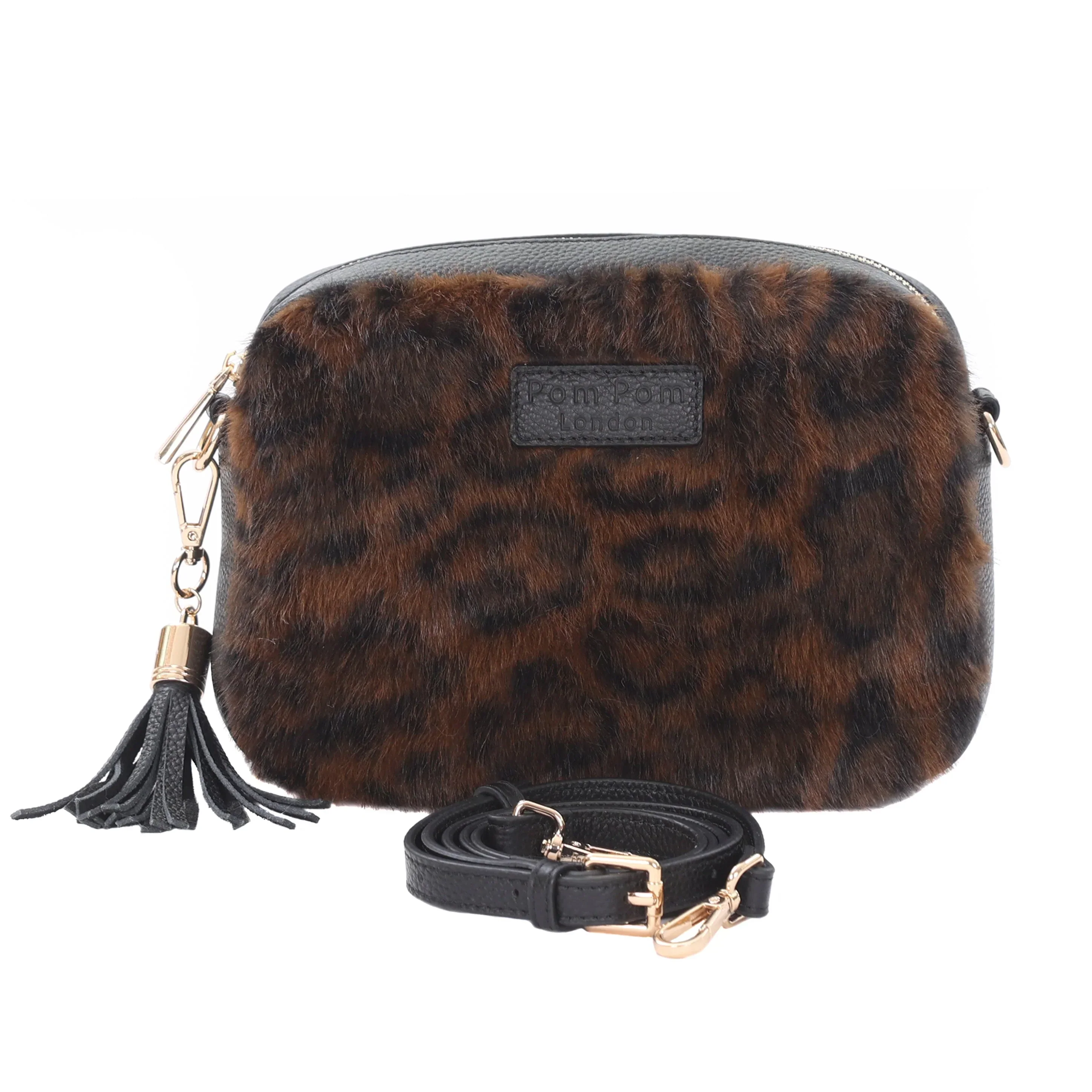 Pom Pom London City Bag Leopard Print Faux Fur Black Bundle - Image 2