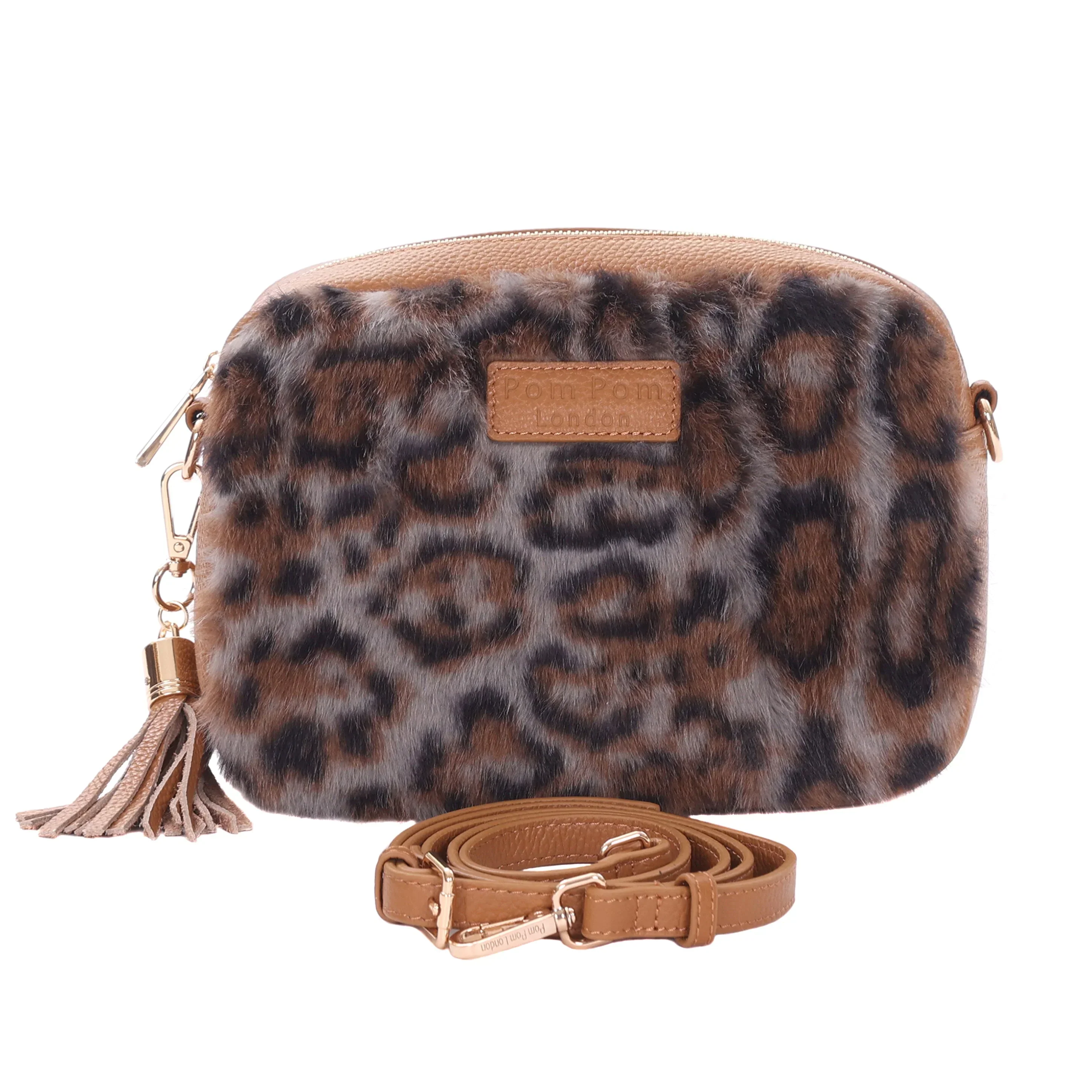 Pom Pom London City Bag Leopard Print Faux Fur Maple Bundle - Image 2