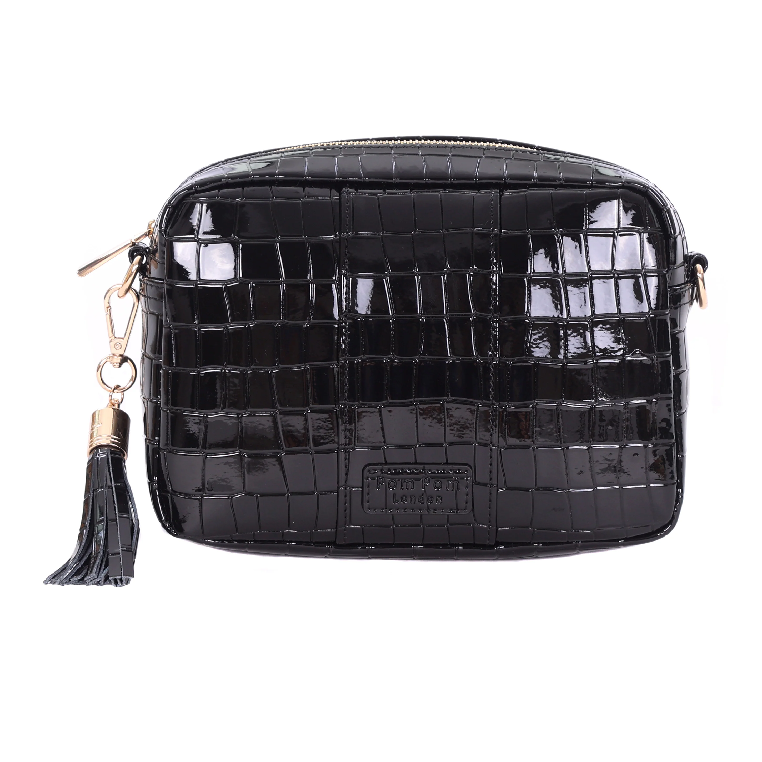 Pom Pom London City Bag Patent Croc Black