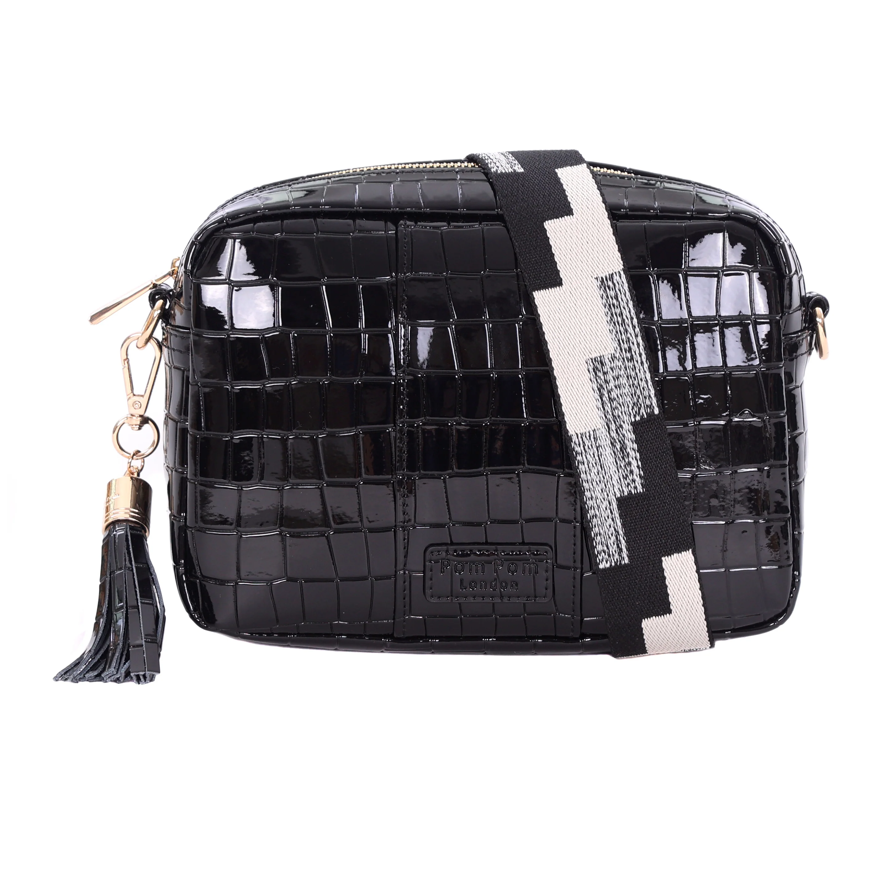 Pom Pom London City Bag Patent Croc Black - Image 2