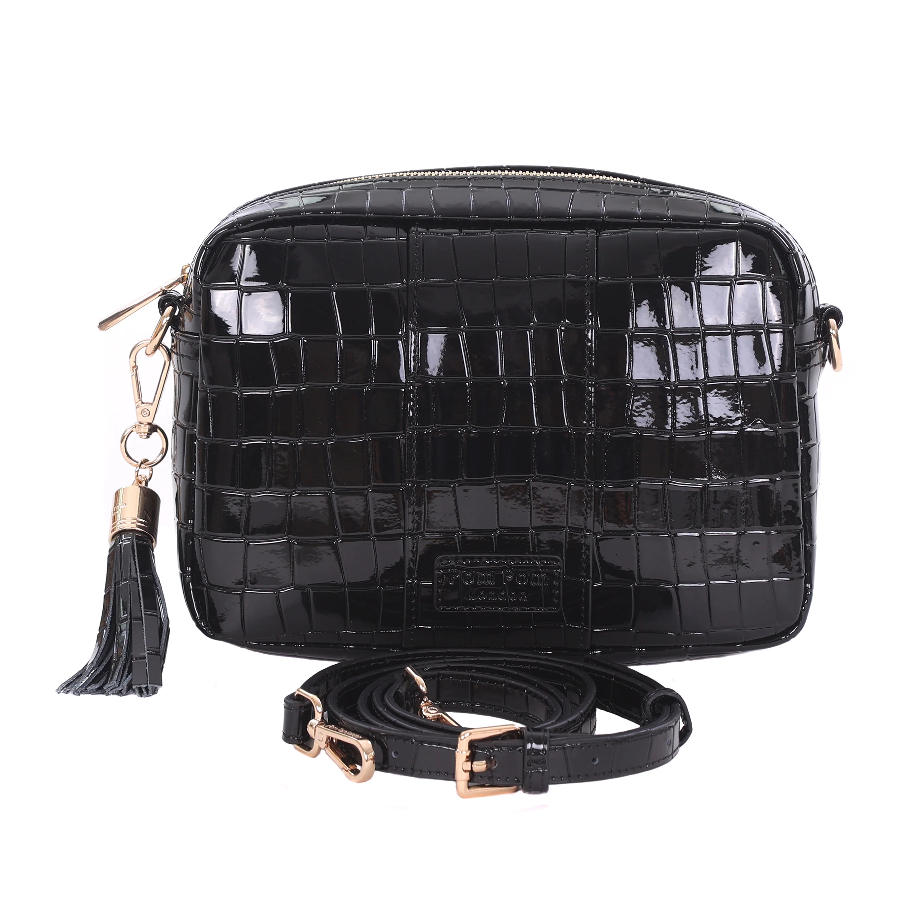 Pom Pom London City Bag Patent Croc Black - Image 3