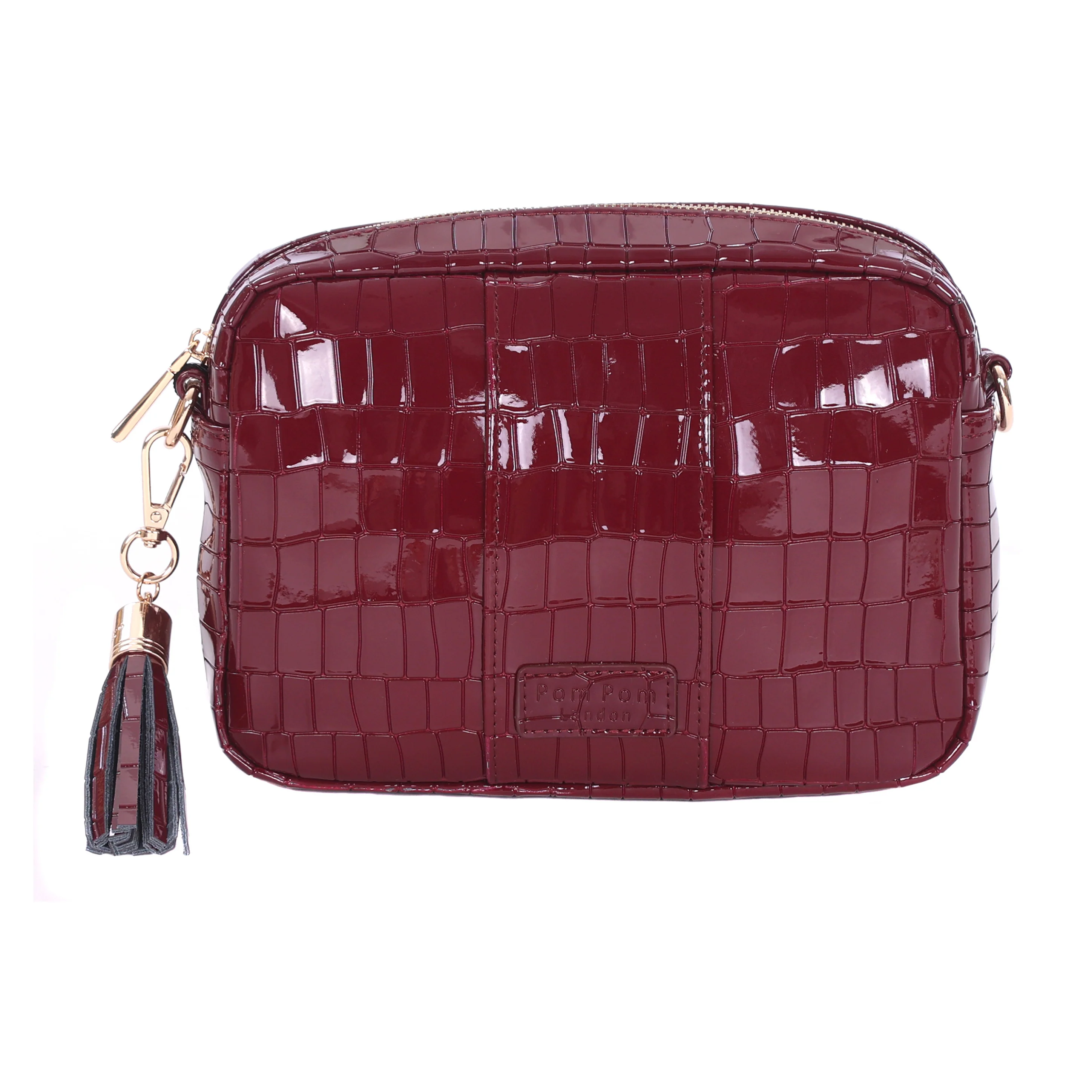 Pom Pom London City Bag Patent Croc Claret