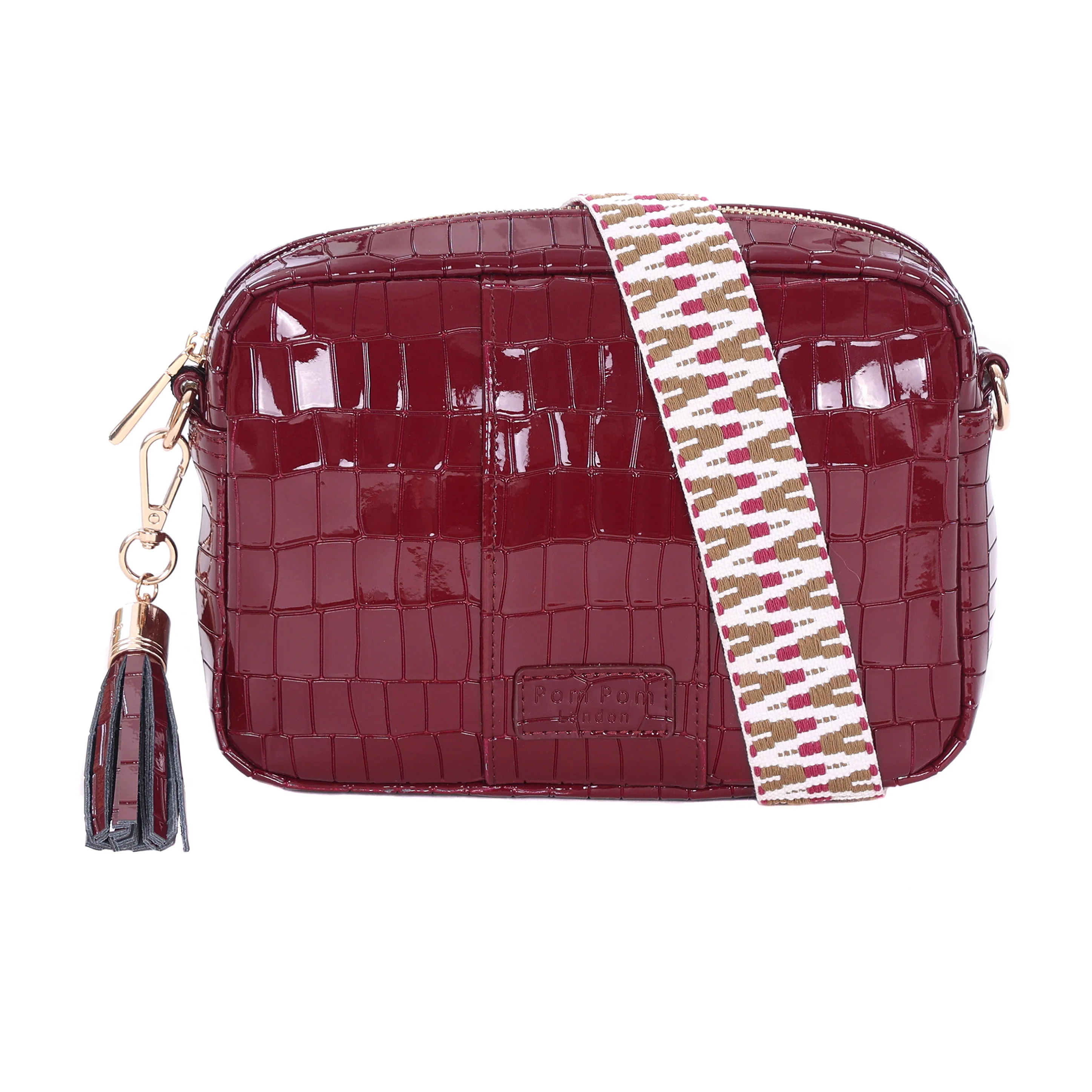 Pom Pom London City Bag Patent Croc Claret - Image 2
