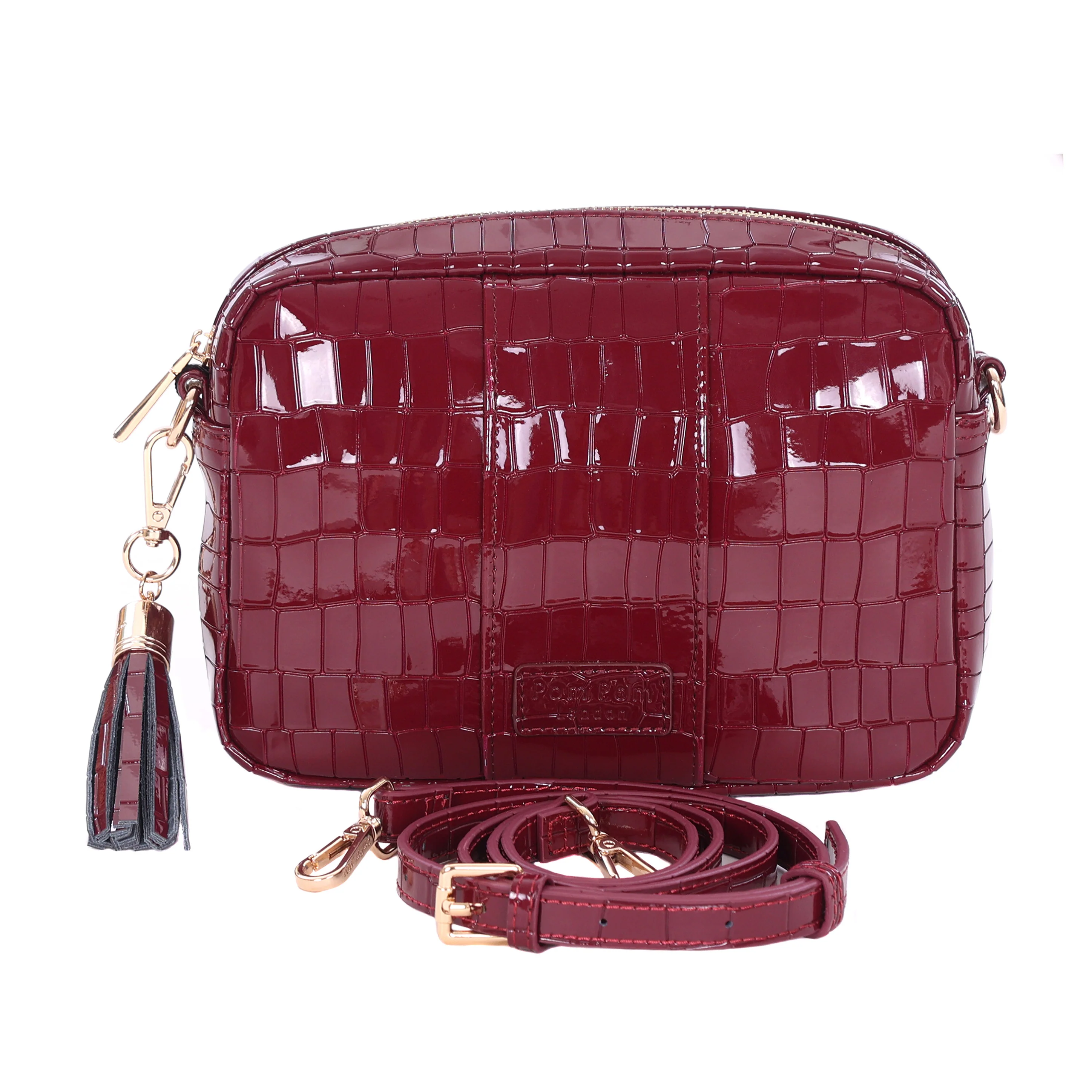 Pom Pom London City Bag Patent Croc Claret - Image 3