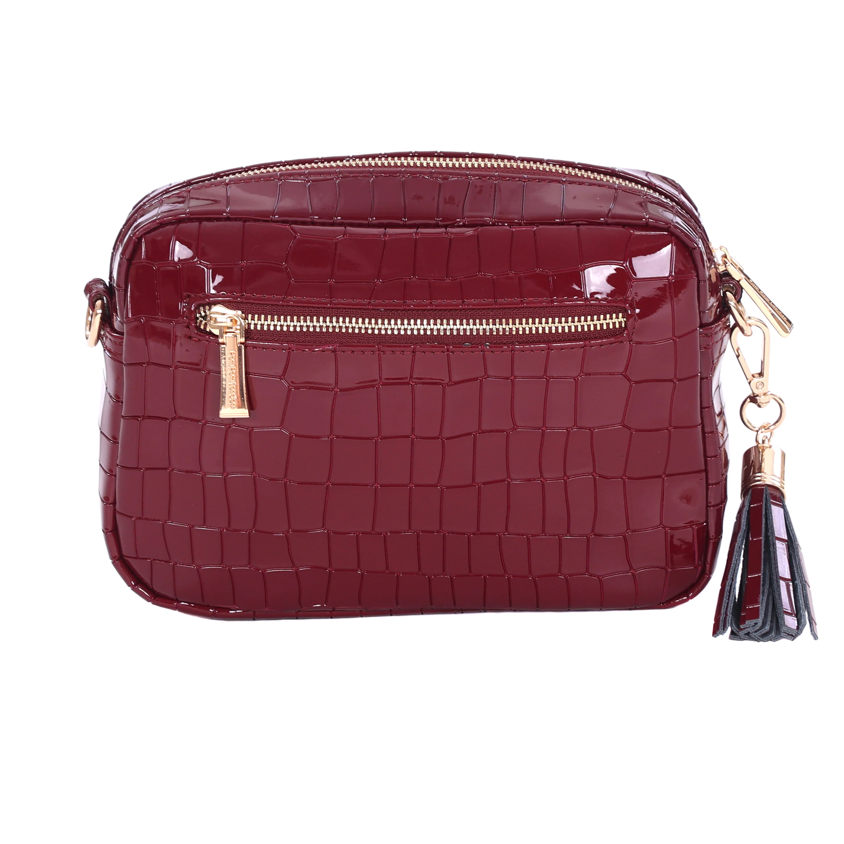 Pom Pom London City Bag Patent Croc Claret - Image 4