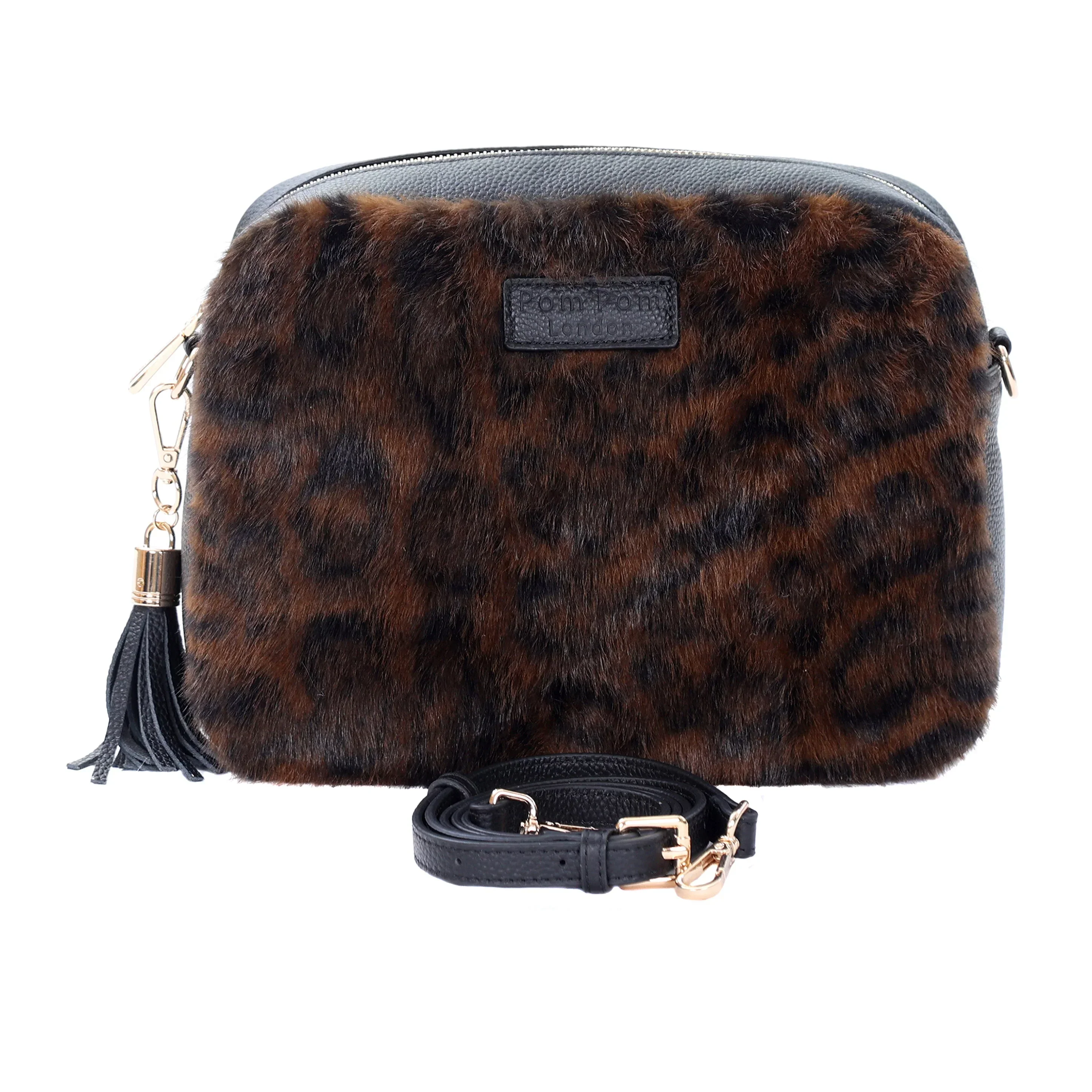 Pom Pom London City Plus Bag Leopard Print Faux Fur Black Bundle - Image 2