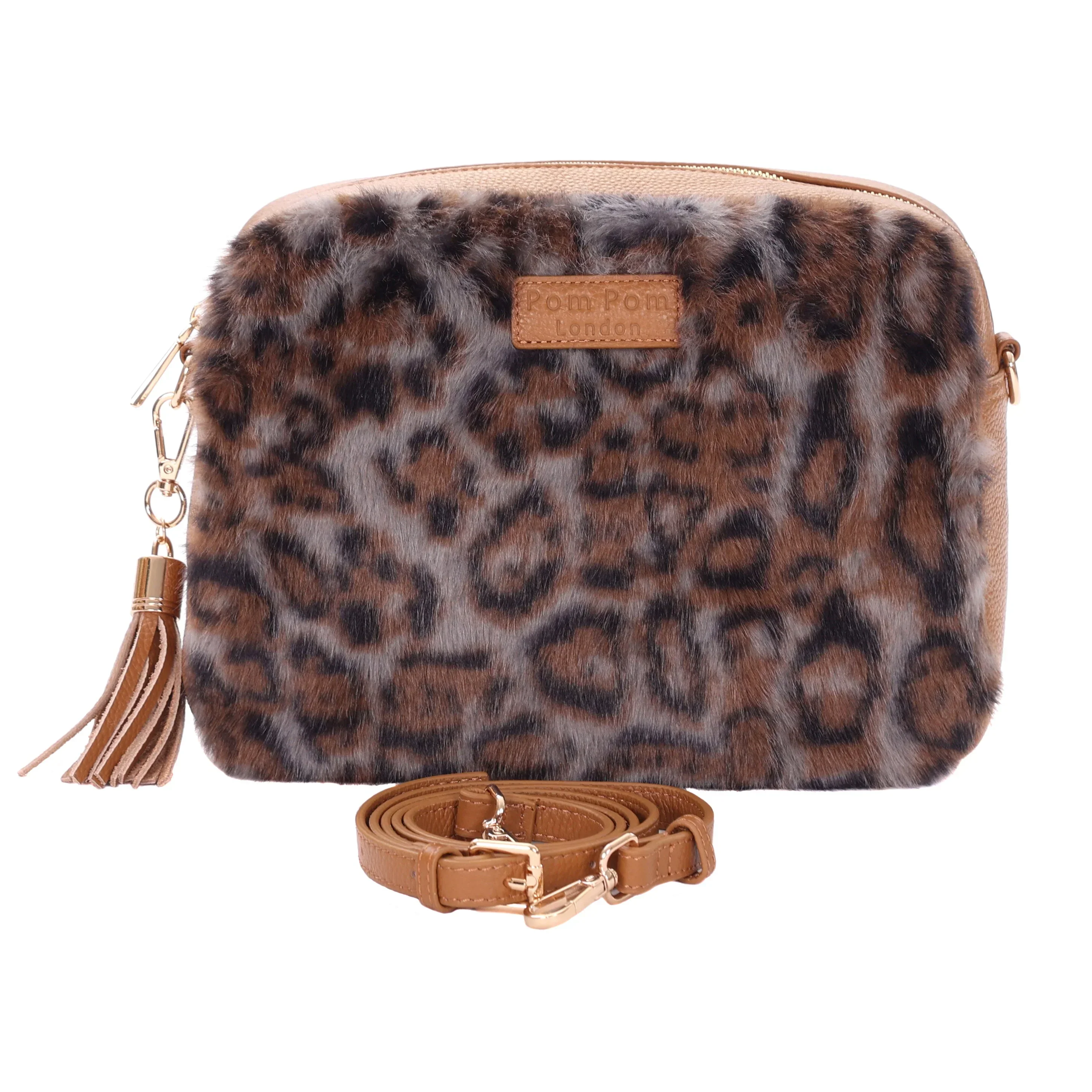 Pom Pom London City Plus Bag Leopard Print Faux Fur Maple Bundle - Image 5