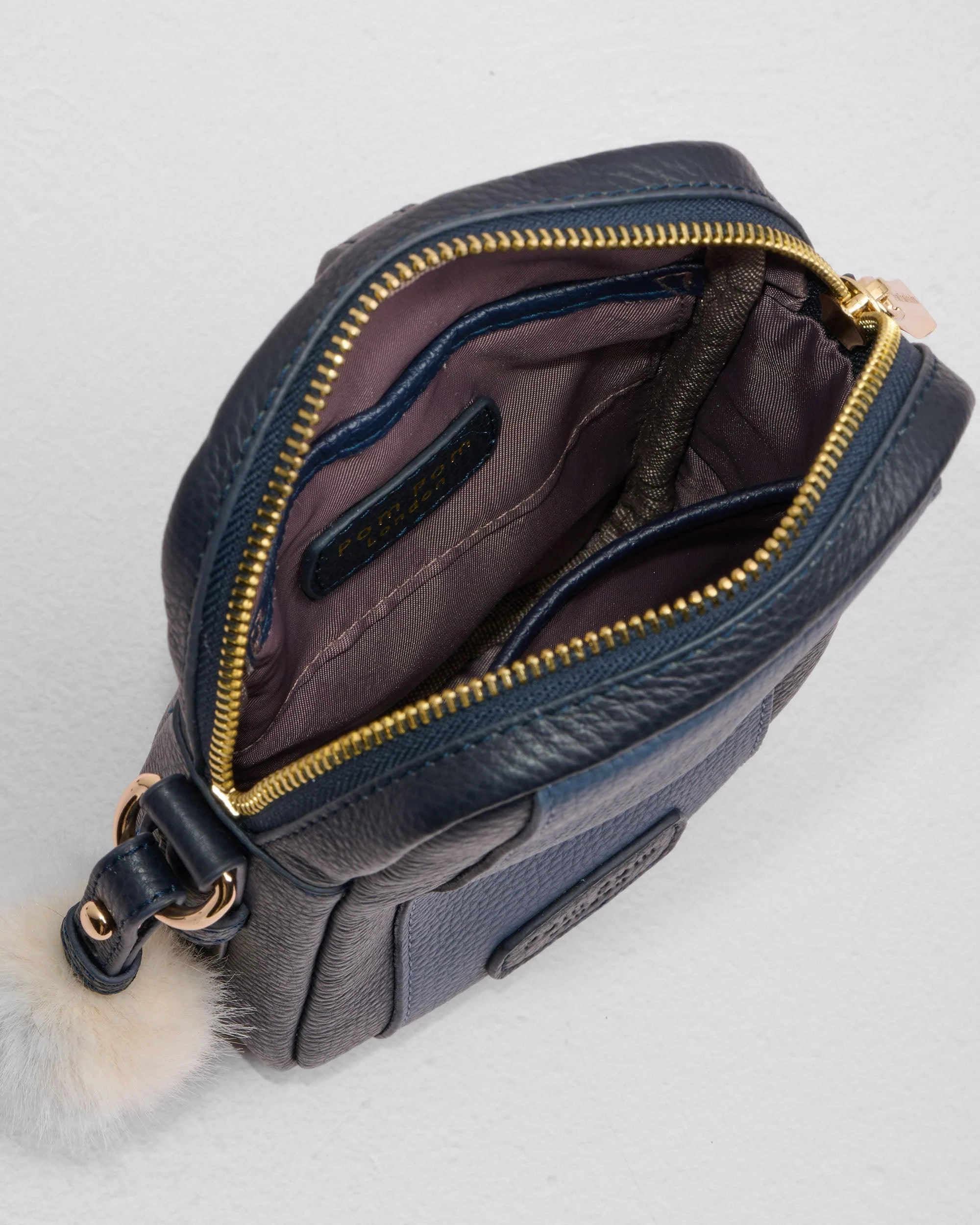 Pom Pom London Eaton Phone Bag Navy & Slate Blue - Image 5