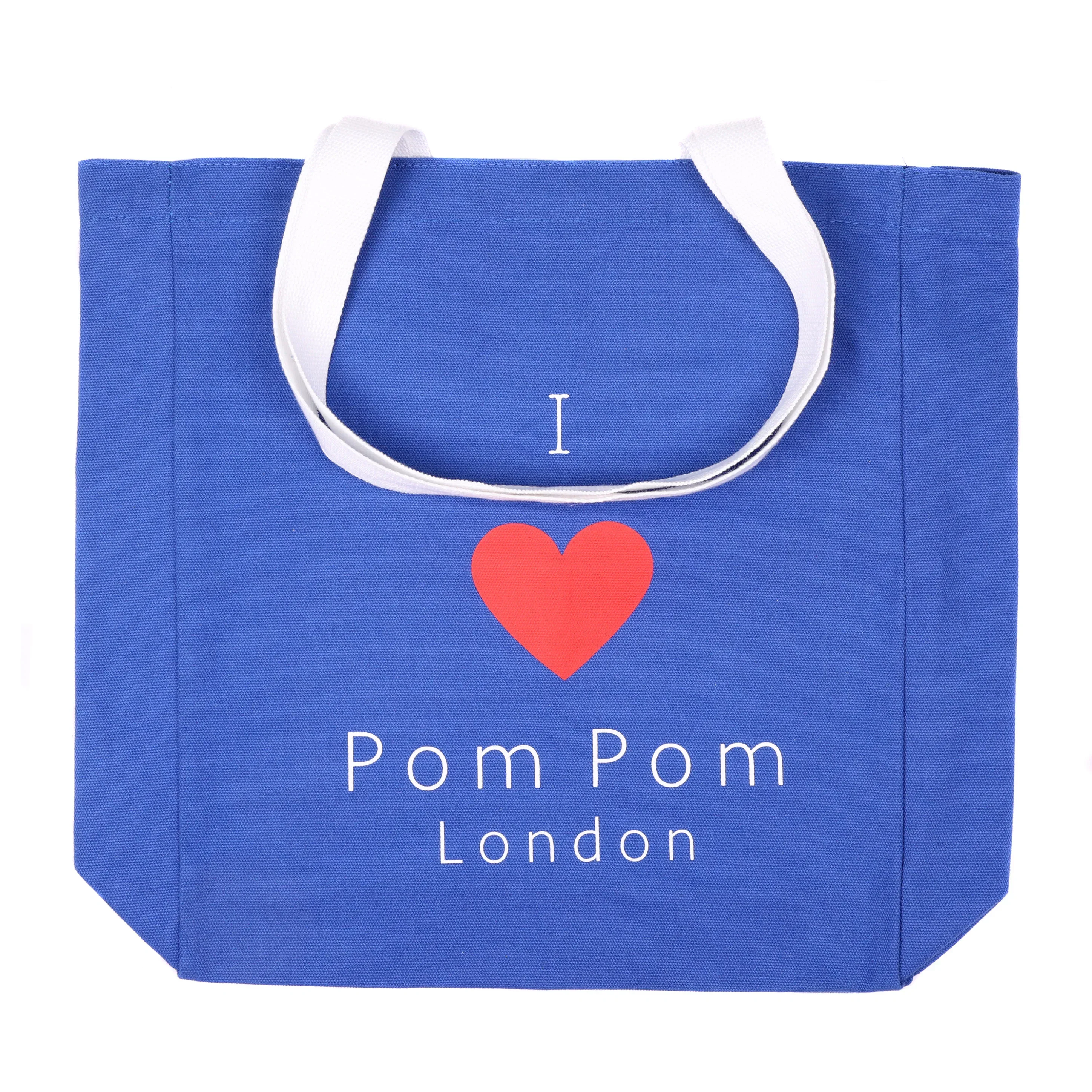 Shopping Tote - I Love Pom Pom London - Dazzling Blue