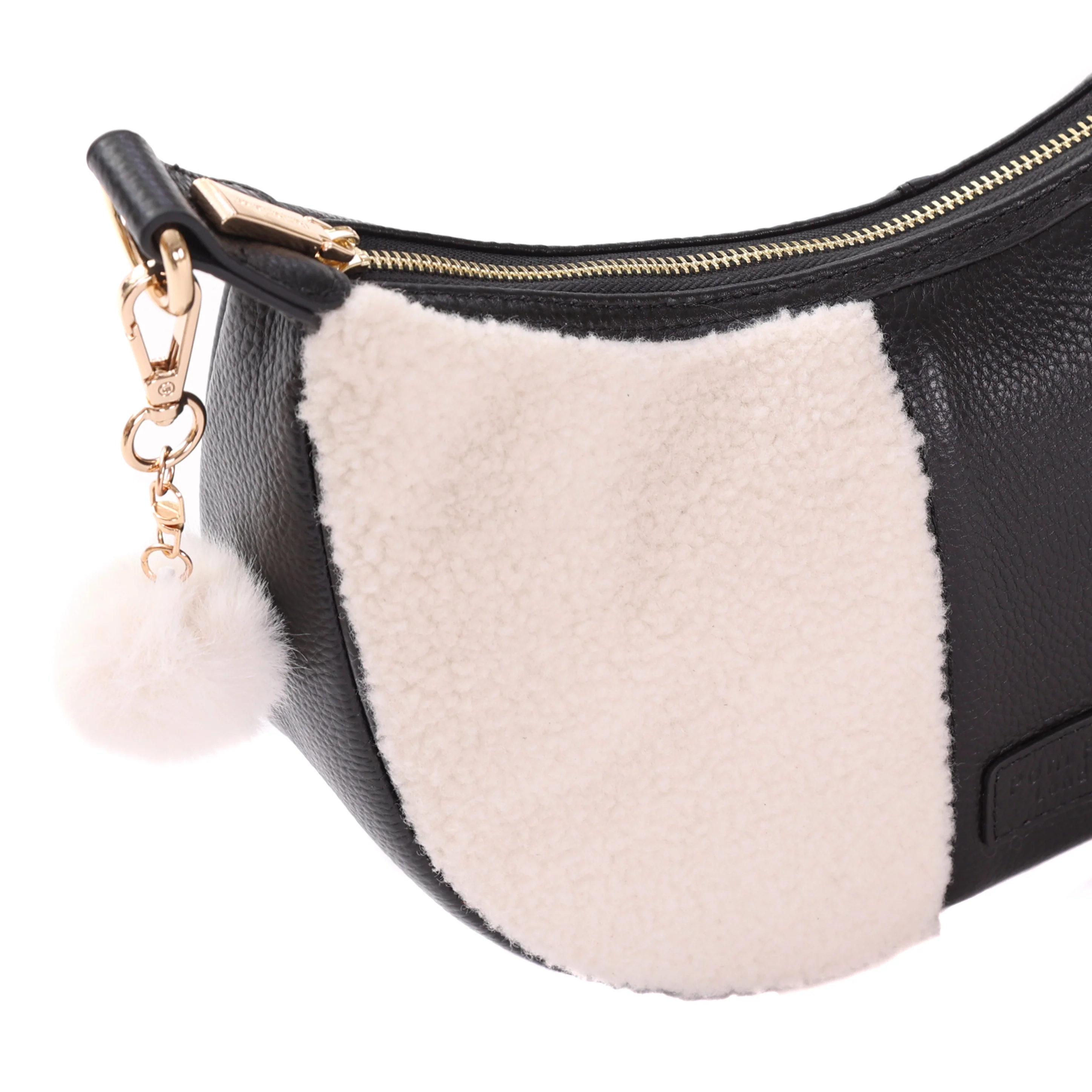Sutton Sling Faux Fleece & Leather Bag Black - Image 3