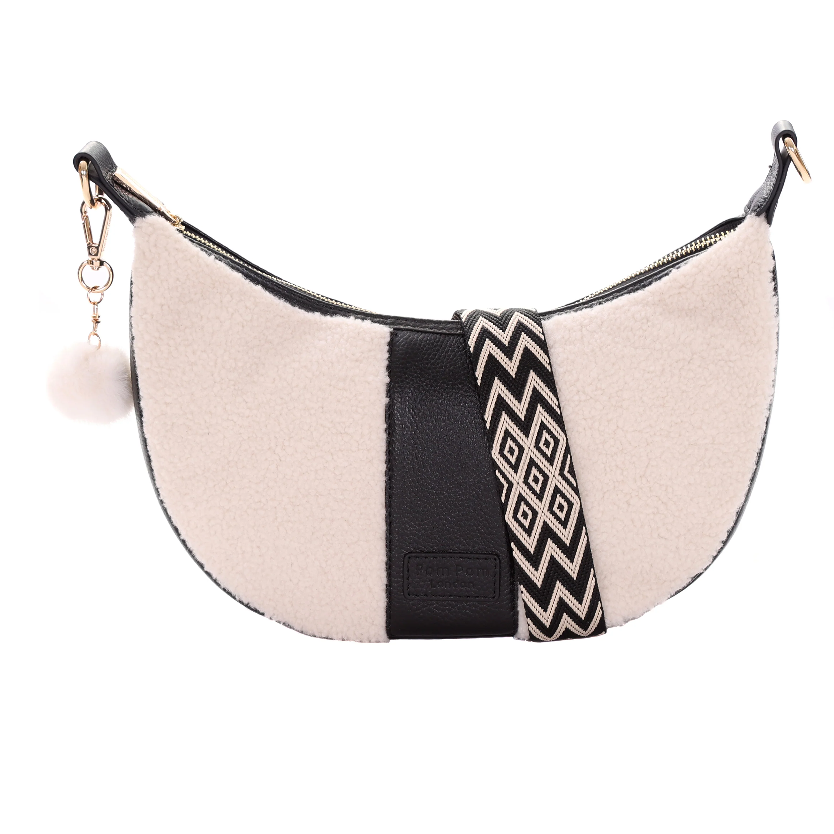 Sutton Sling Faux Fleece & Leather Bag Black - Image 5