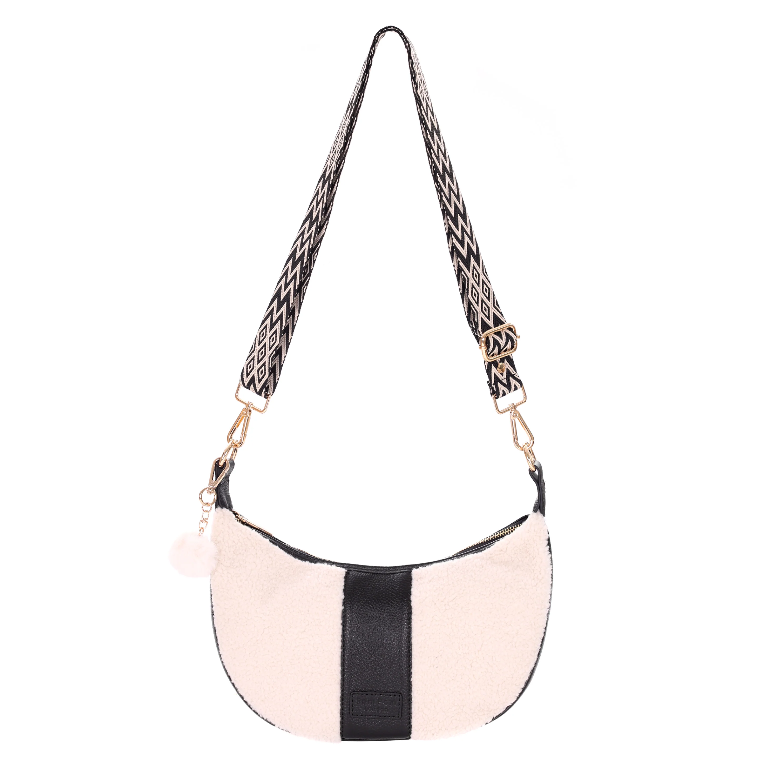 Sutton Sling Faux Fleece & Leather Bag Black - Image 6