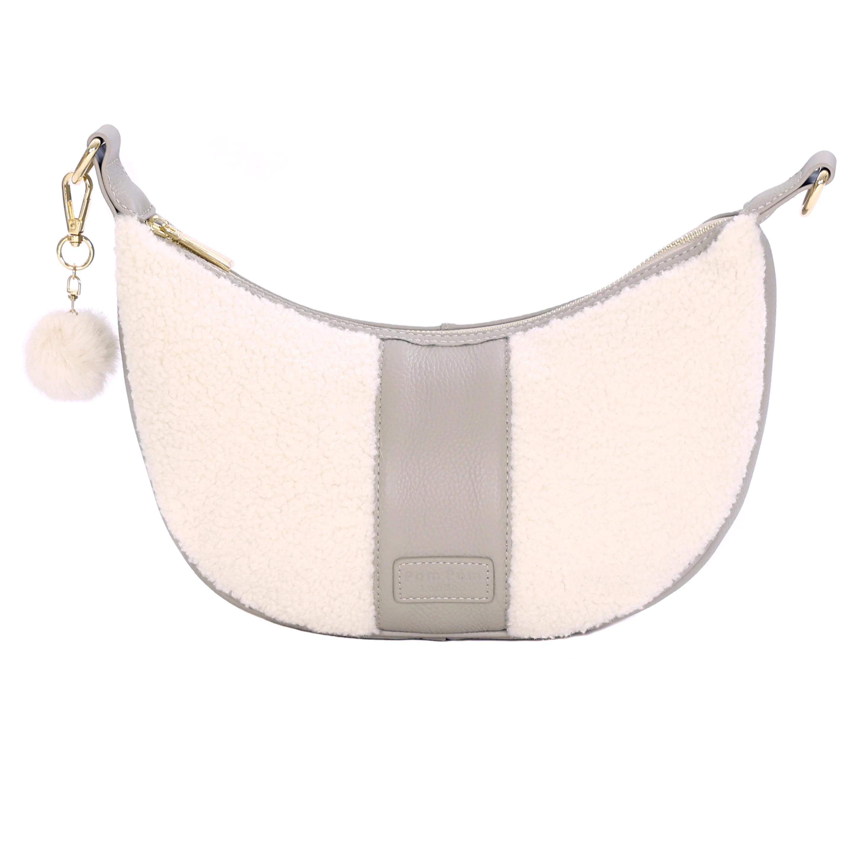 Sutton Sling Faux Fleece & Leather Bag Stone