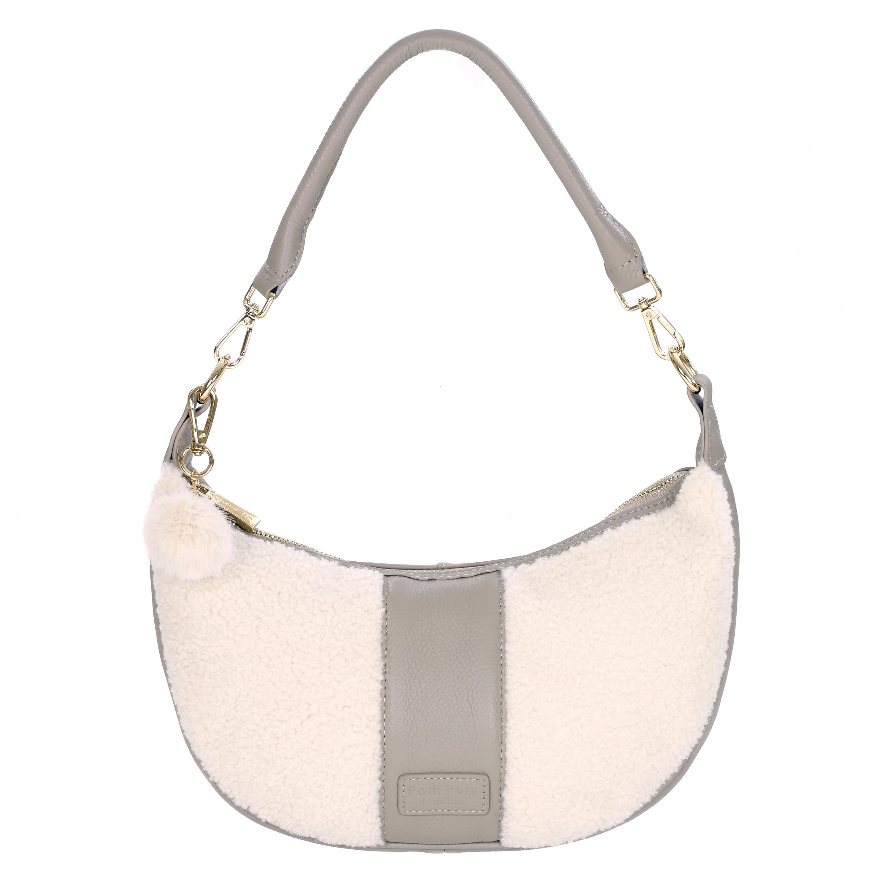 Sutton Sling Faux Fleece & Leather Bag Stone - Image 2