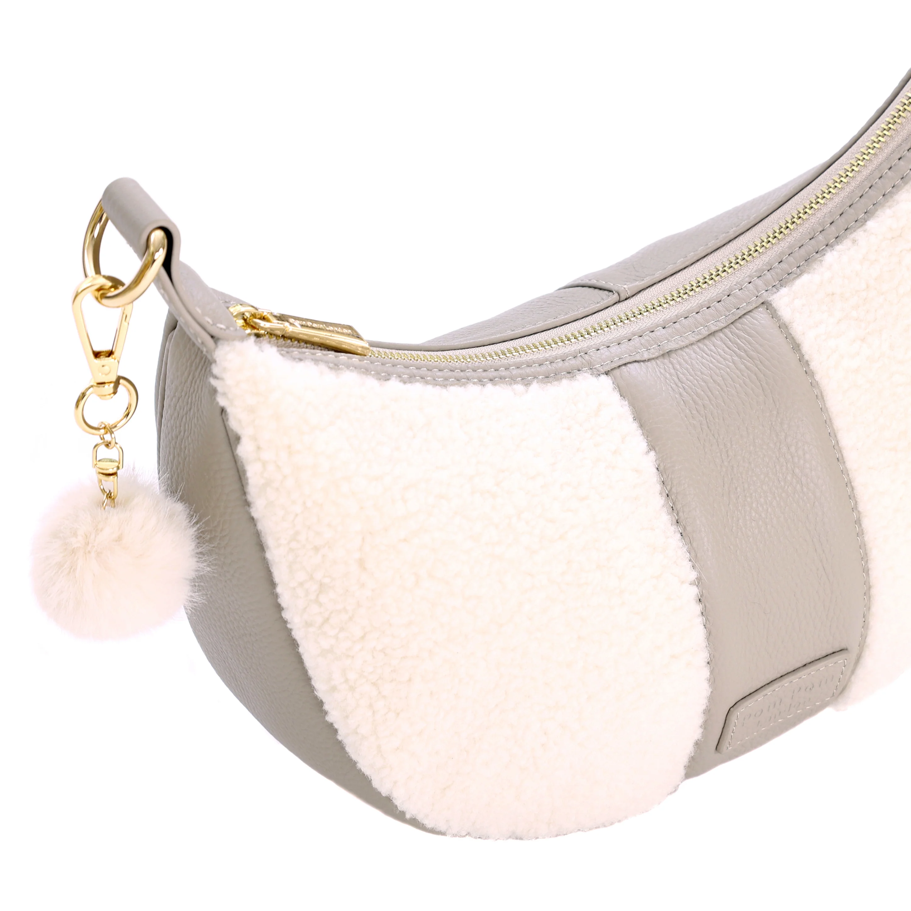 Sutton Sling Faux Fleece & Leather Bag Stone - Image 3