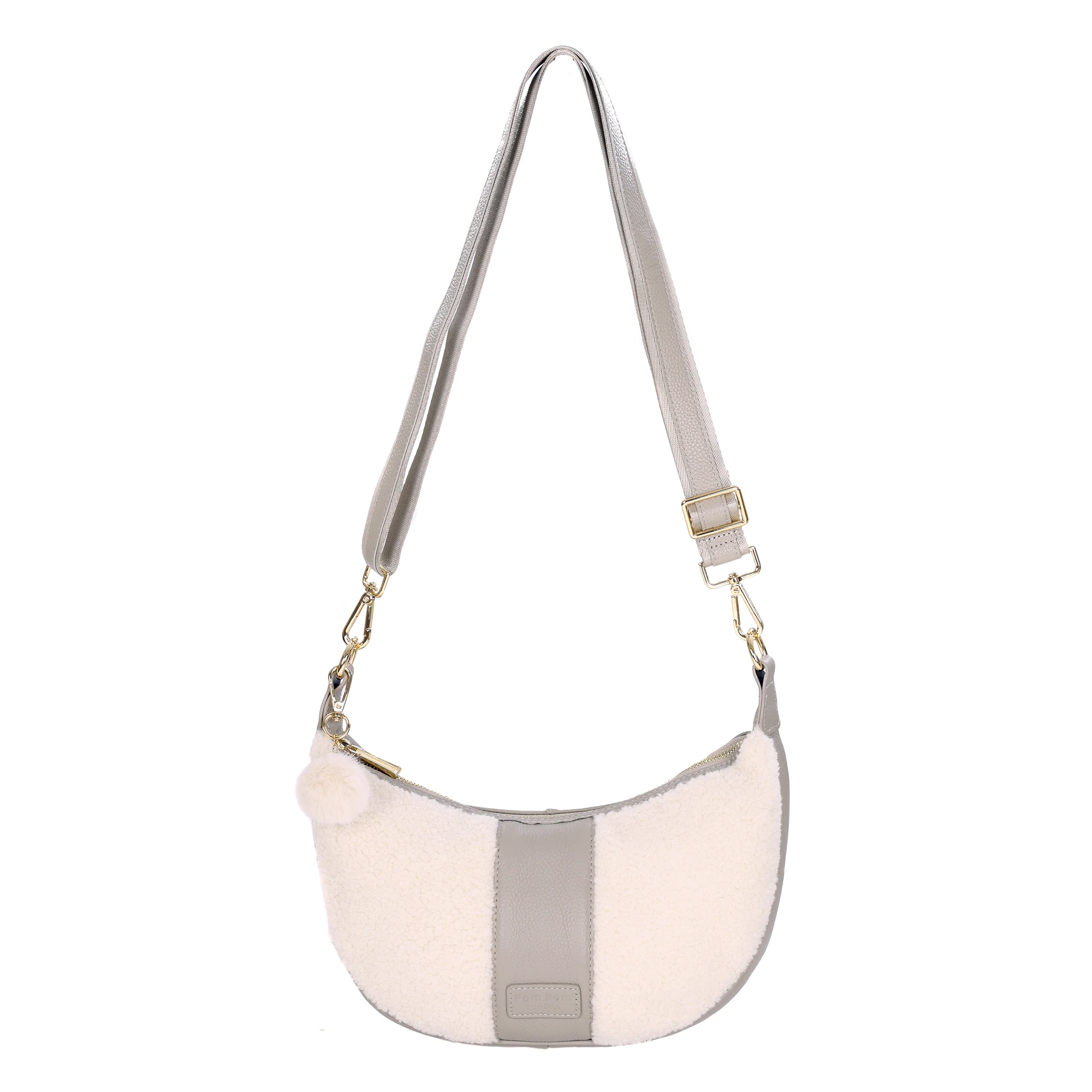 Sutton Sling Faux Fleece & Leather Bag Stone - Image 4
