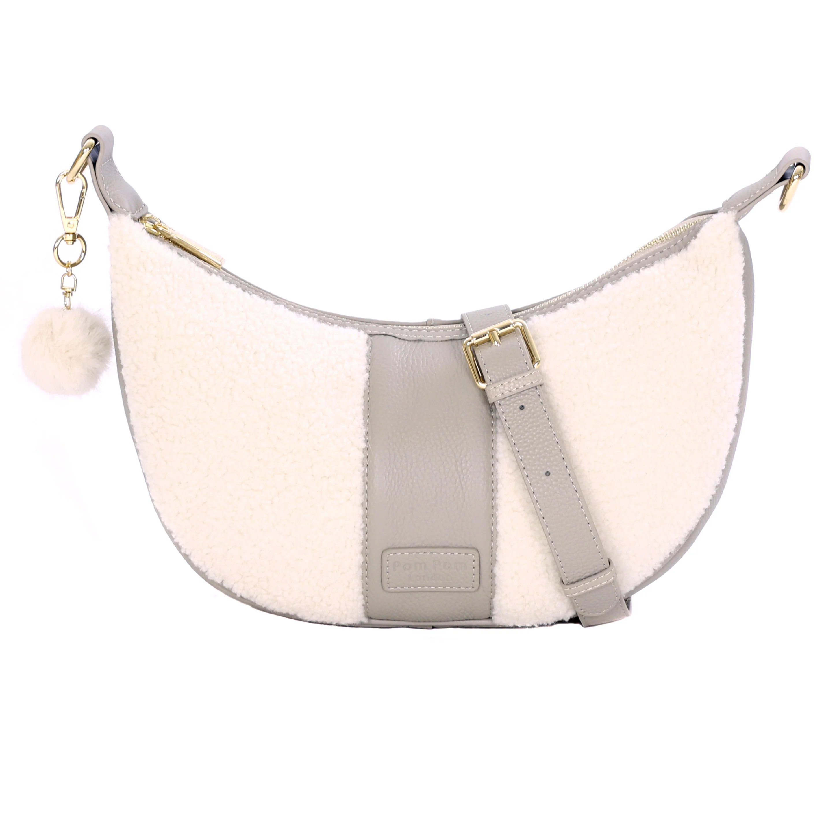 Sutton Sling Faux Fleece & Leather Bag Stone - Image 5